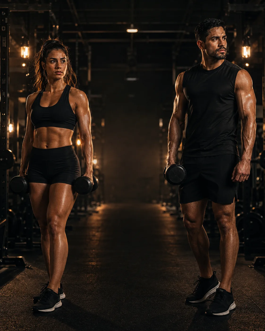 Mujer y hombre entrenando en un gimnasio de rendimiento